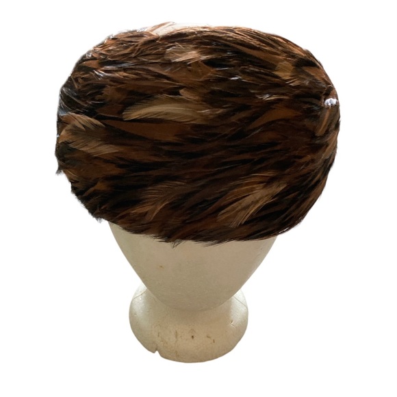 Pheasant Feather Pillbox Wire Support Felt Hat Vintage Classic Union Made in USA - Picture 2 of 7